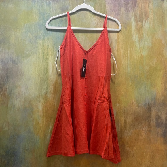 Beautiful Orange Button-Down Sleeveless Dress - Picture 2 of 5